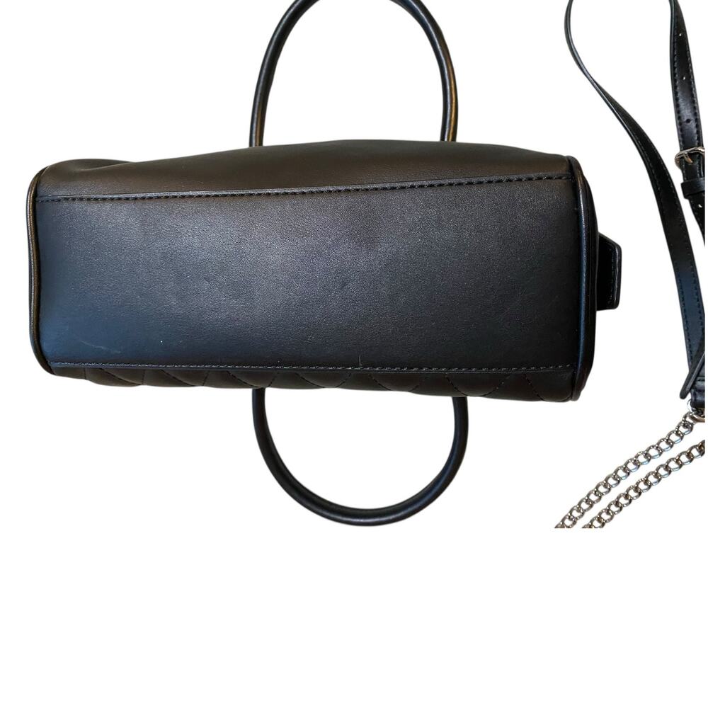 Guess Cessily Quilted Boxed Satchel Handbag Black Vegan Faux Leather Crossbody‎ - Picture 6 of 14